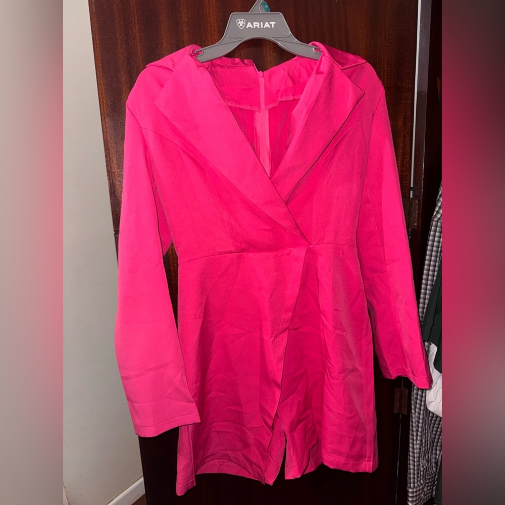 Vibrant Pink Long Sleeve Dress romper like